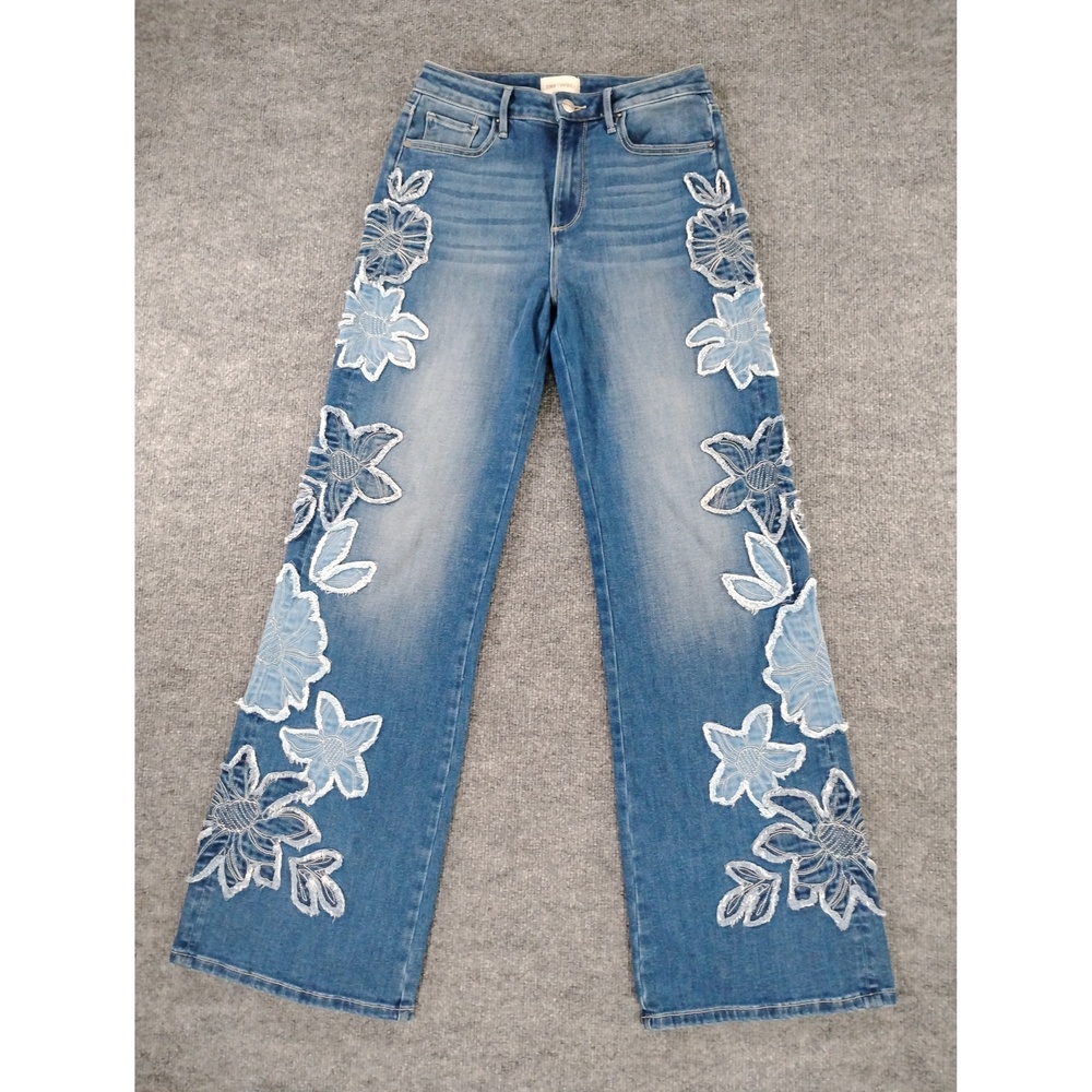 Driftwood Embroidered Patchwork Wide Leg Jeans Size 26 Denim Boho Streetwear